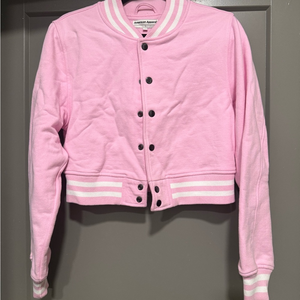 American Apparel Light Pink Cropped Varsity Jacket